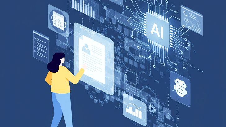 AIによる効率化とアクセスの容易さを、純粋なAI技術の力として表現したイラスト画像