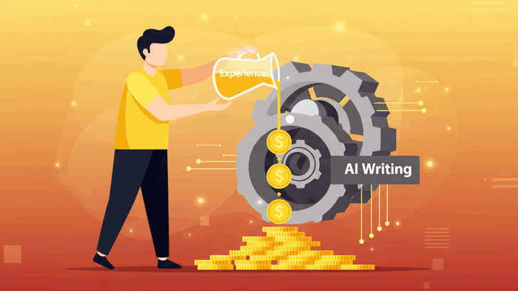 AIライティングに経験を注ぎ込む比喩的なイラスト