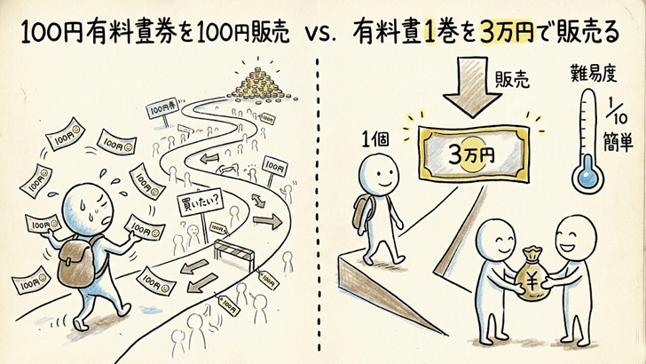 「100円の有料noteが100個売れる」より「3万円のnoteが1個売れる」導線の方が10倍簡単な理由